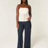 Curvy lavt sittende mørkvasket baggy jeans med brettet linning