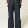 Curvy lavt sittende mørkvasket baggy jeans med brettet linning