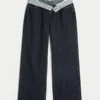 Curvy lavt sittende mørkvasket baggy jeans med brettet linning