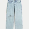 Curvy lavt sittende, revne, lyse, baggy jeans