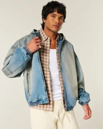Denim skaterjakke med glidelås