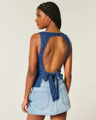 Denim-top med åpen rygg