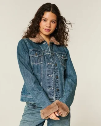 Denimjakke med fuskepels