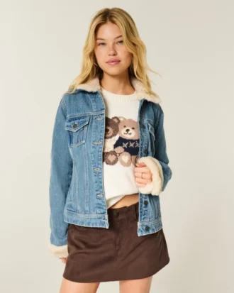 Denimjakke med fuskepels
