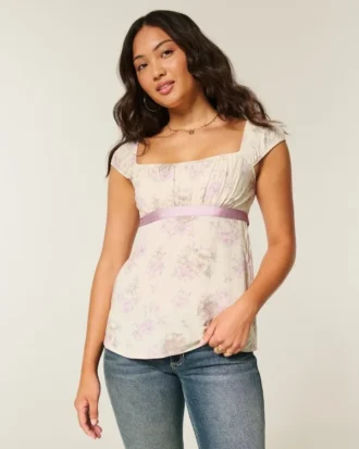Enkel babydoll-top med satengbånd
