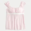 Enkel babydoll-top med satengbånd