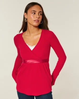 Enkel langermet babydoll-top med krysset front