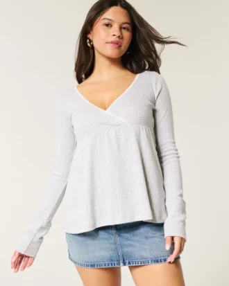 Enkel langermet babydoll-top med pointelle
