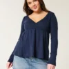 Enkel langermet babydoll-top med pointelle