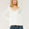 Enkel langermet babydoll-top med pointelle