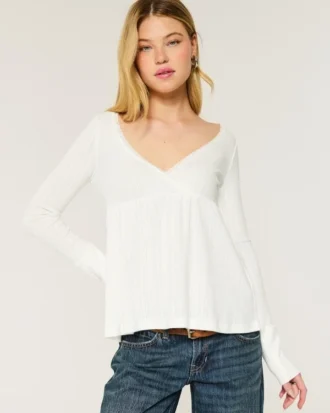 Enkel langermet babydoll-top med pointelle