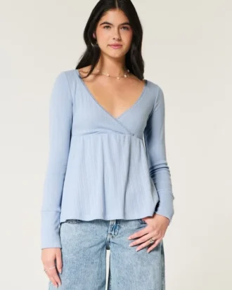 Enkel langermet babydoll-top med pointelle