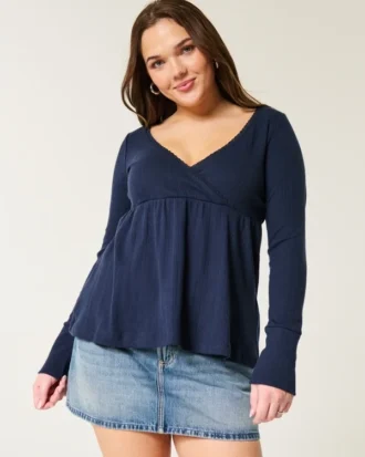 Enkel langermet babydoll-top med pointelle