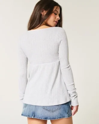 Enkel langermet babydoll-top med pointelle