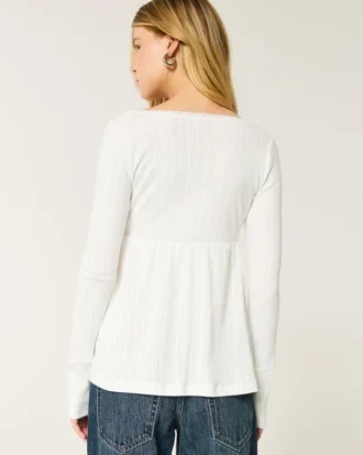Enkel langermet babydoll-top med pointelle