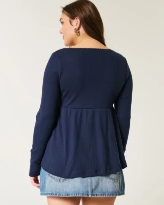 Enkel langermet babydoll-top med pointelle
