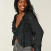 Enkel langermet babydoll-top med volanger