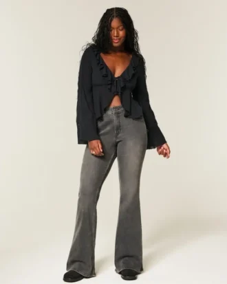 Enkel langermet babydoll-top med volanger