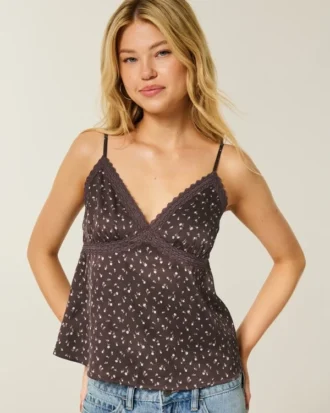 Enkel sateng-camisole med blonder