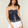 Enkel stroppeløs brodert babydoll-top