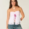 Enkel stroppeløs brodert babydoll-top
