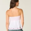 Enkel stroppeløs brodert babydoll-top