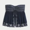 Enkel stroppeløs brodert babydoll-top