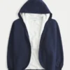 Faux Fur-Lined No-Close Fleece Cardigan