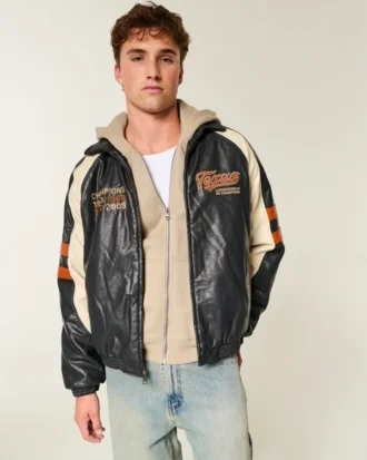 Faux Leather University of Texas at Austin Longhorns Graphic Jacket