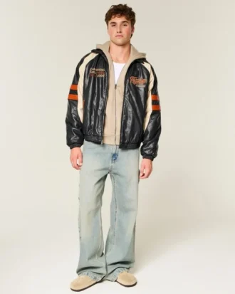 Faux Leather University of Texas at Austin Longhorns Graphic Jacket