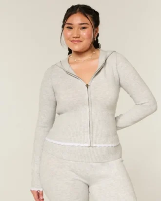 Gilly Hicks Zip-Up Hoodie Sweater med bølget kant