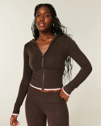 Gilly Hicks Zip-Up Hoodie Sweater med bølget kant