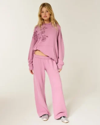 Glitrende rose-grafikk Sweatpants med vide ben