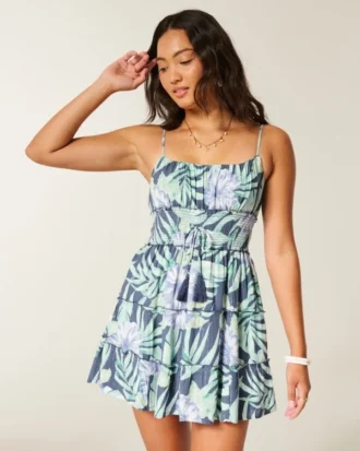 Glitrende smocked minikjole