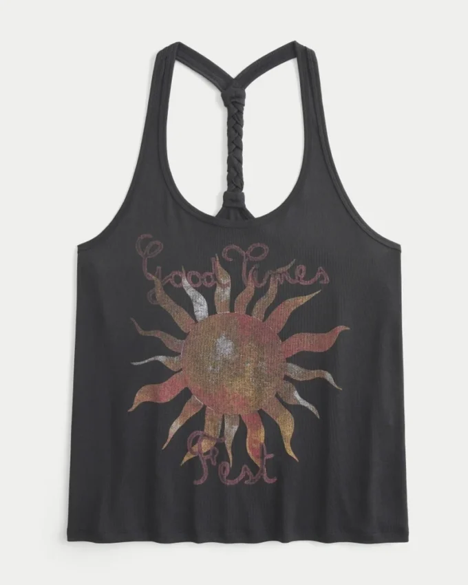 Good Times Fest grafisk flettet racerback-tank