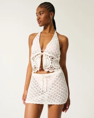 Heklet-stil pull-on cover up skjørt