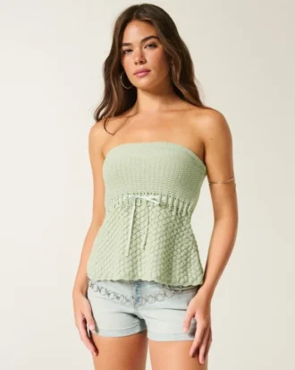 Heklet stil stroppeløs genser Tube Top
