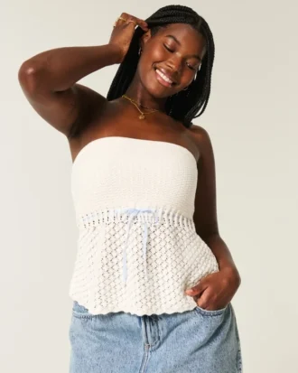Heklet stil stroppeløs genser Tube Top