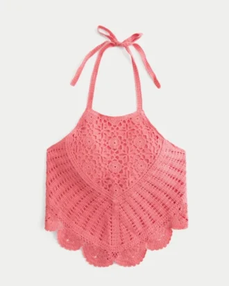 Heklet tank-top med høy hals og åpen rygg