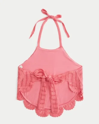 Heklet tank-top med høy hals og åpen rygg