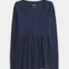 Henley Babydoll-top med bånd i ryggen