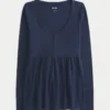 Henley Babydoll-top med bånd i ryggen