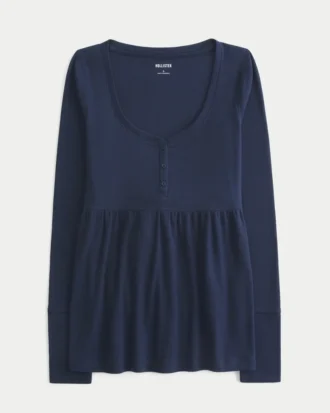 Henley Babydoll-top med bånd i ryggen