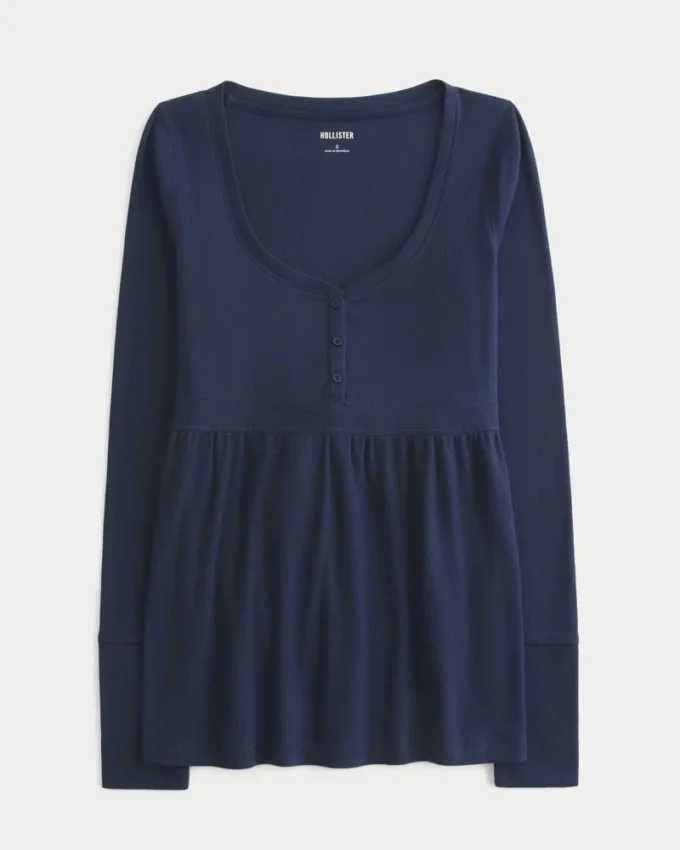 Henley Babydoll-top med bånd i ryggen