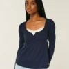 Henley Babydoll-top med enkel snøring bak