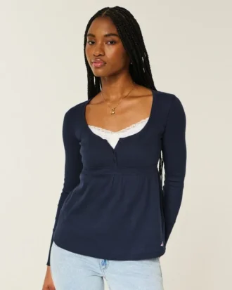 Henley Babydoll-top med enkel snøring bak