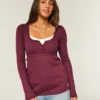 Henley Babydoll-top med enkel snøring bak