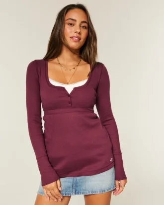 Henley Babydoll-top med enkel snøring bak