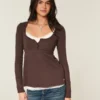 Henley Babydoll-top med enkel snøring bak