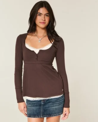 Henley Babydoll-top med enkel snøring bak